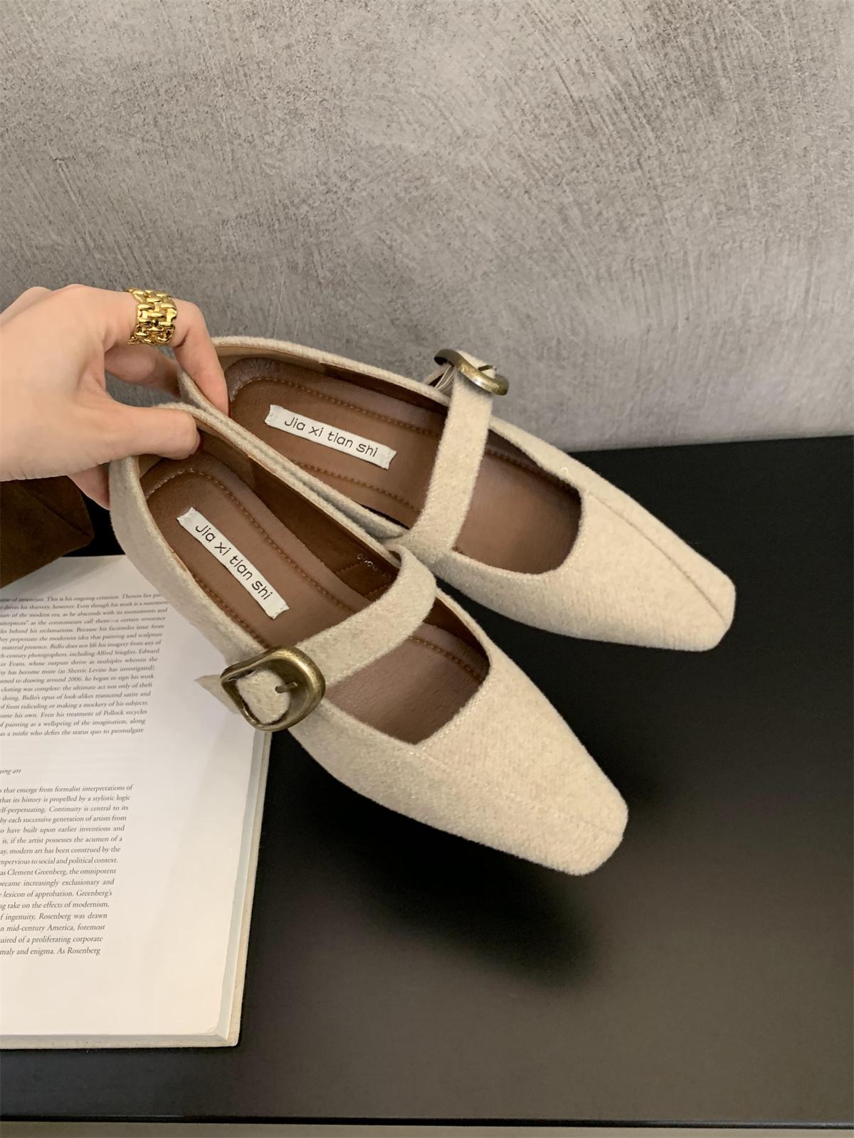 

Удобные балетки для работы для женщин с ремешком и квадратным носком, туфли на толстом каблуке, на среднем каблуке, повседневные Мэри Джейн, ретро с пряжкой, коричневые туфли 39 бежевый