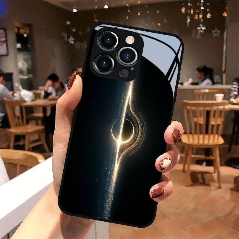 Black Hole Light Effect Pattern Tempered Glass Phone Case For iPhone 11 12 13 14 15 16 17 Pro Max 17 Air 7 Plus XS X XR Cover