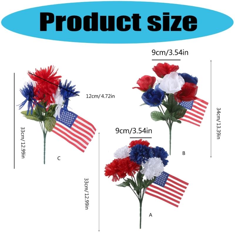 Red White Blue Plastic Artificial Chrysanthemum Flower For Independence Day Holiday Decoration Vase Flower Arrangement