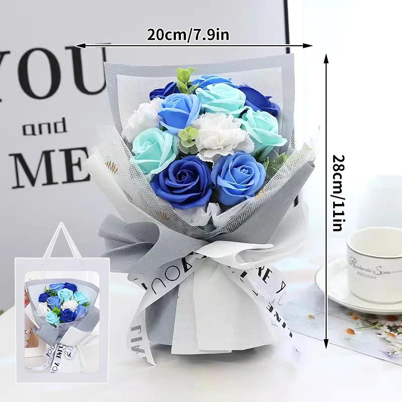 Artificial Soap Flower Preserved Bouquet Pink Rose Realistic for Mothers Day Valentines Day Anniversary Romantic Gift Decoration