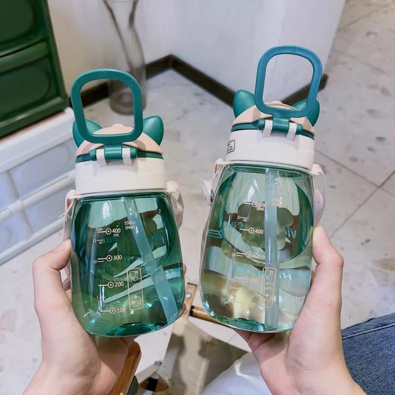 1PC 550ML Kids Water Sippy Cup Creative Cartoon Baby Feeding Cups with Straws Leakproof Water Bottles Outdoor Childrens Cup