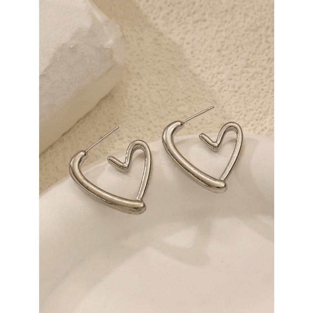 1pair Heart Shaped Hoop Earrings, Elegant Jewelry Gift For Valentine's Day, Daily Wear For Women Valentines,Mom,Mother,Mother's Day,Gift