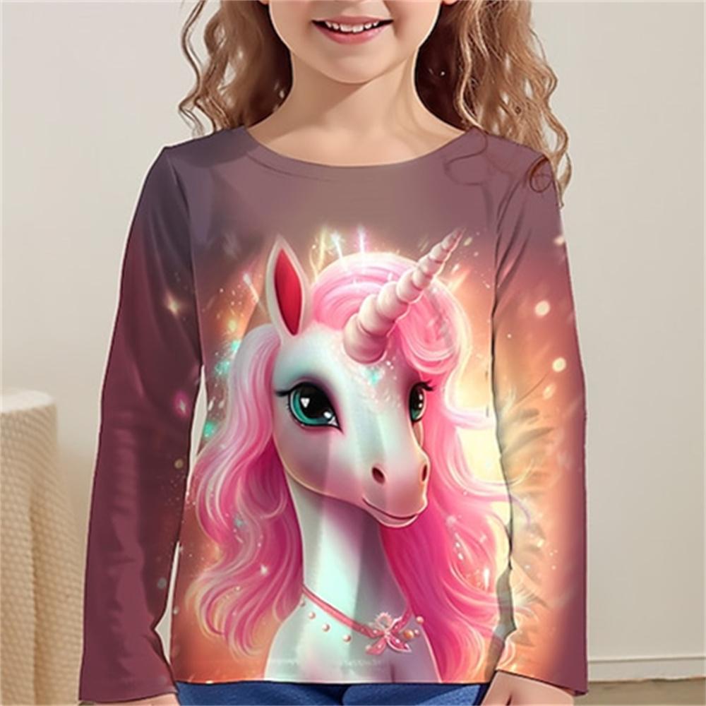 Cartoon Comics Children's 3D Digital Printed Girls' Fashionable and Comfortable Round Neck Long Sleeved T-shirt