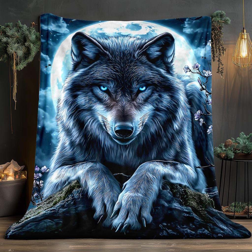 Realistic Wolf Art Throw Blanket for Couch Decor Winter Season Large Plush Pet Gift Cozy Nordic Forest Creature Bedding