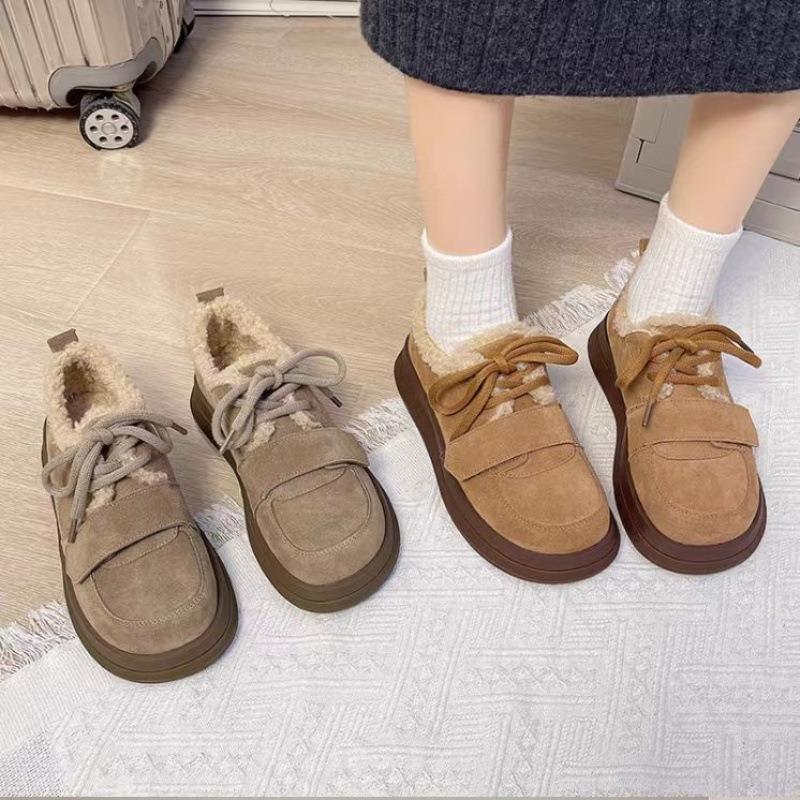 Thick-soled snow boots women's new winter plush warm fluffy cotton shoes retro giant comfortable soft leather