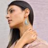 Genuine Copper Turquoise Hoop Earrings, Sterling Silver Stylish Dangler for Women, Unique Turquoise Fashion Jewelry Gifts Ideas