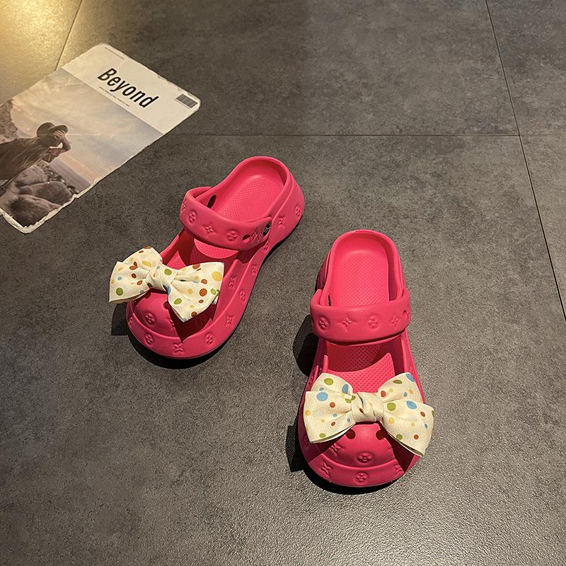 Cute bow hole shoes women's new summer platform leisure beach bag head cool slippers