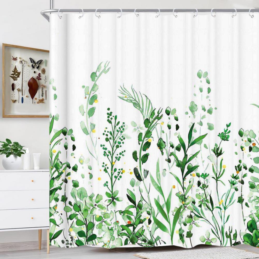 Plant Pattern Print Shower Curtain Bathroom Curtain with Hook