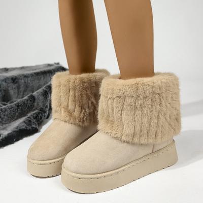 Skor för kvinnor Vinter Slip on Damstövlar Svarta Rund tå Enfärgade Flock Plysch Varma Mellanhäl Vattentäta Casual Snöstövlar Dam