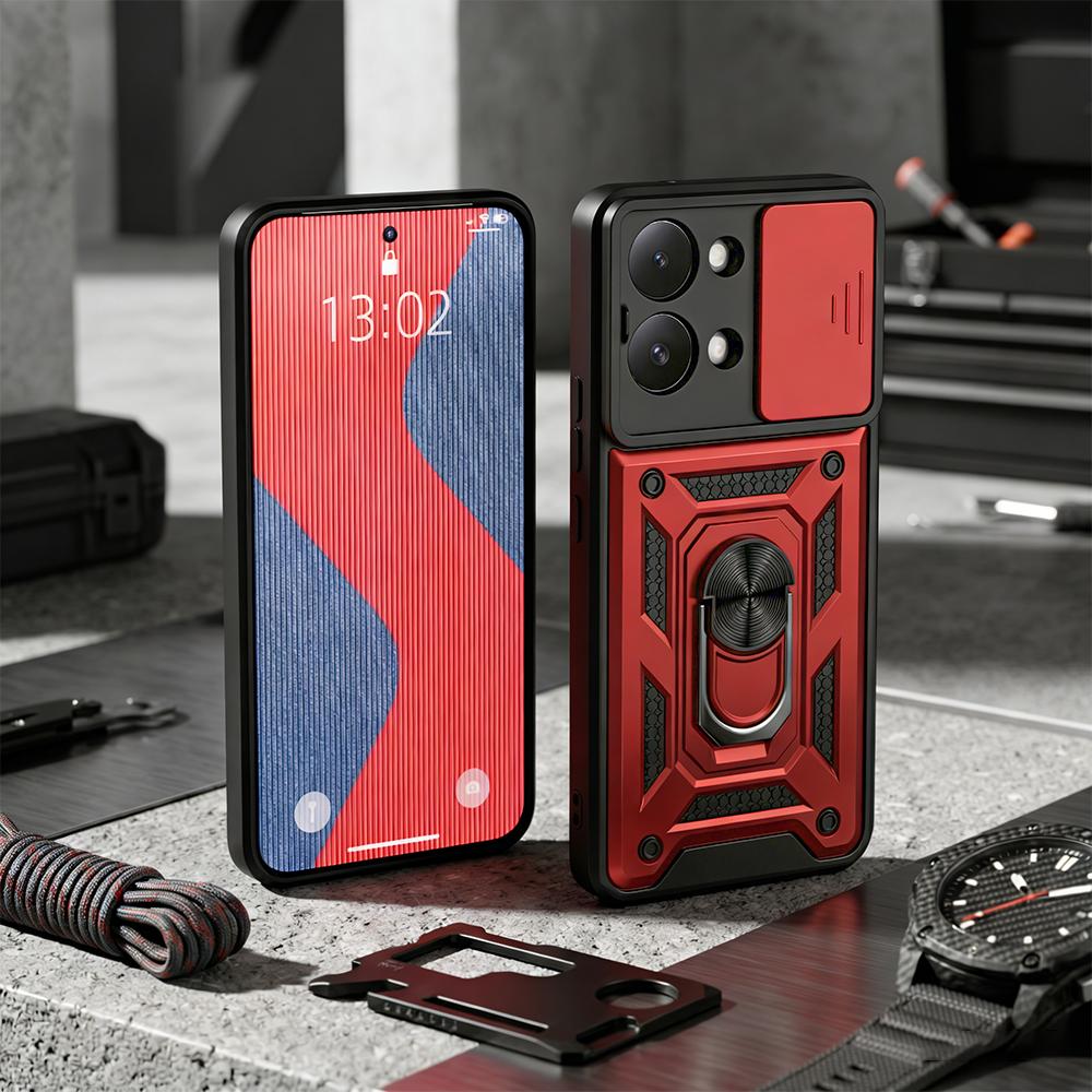 KEYSION Shockproof Armor Case for Xiaomi POCO X8 Pro Max Slide Camera Lens Protection Ring Stand Phone Cover for POCO X8 Pro Max