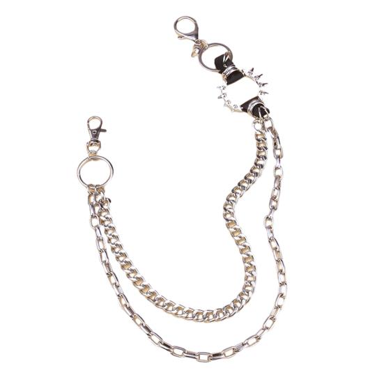 Trouser Chain Double Layer Metal Alloy Pants Chain with Spiked Ring Snap-On Lobster Clasp Punk Hip-Hop Style Pants Accessory