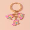 Cute Enamel Pink Love Heart Keychain Rose Flower Key Rings Pendant for Key Holder Women Girls Handbag Pendants DIY Jewelry Gifts