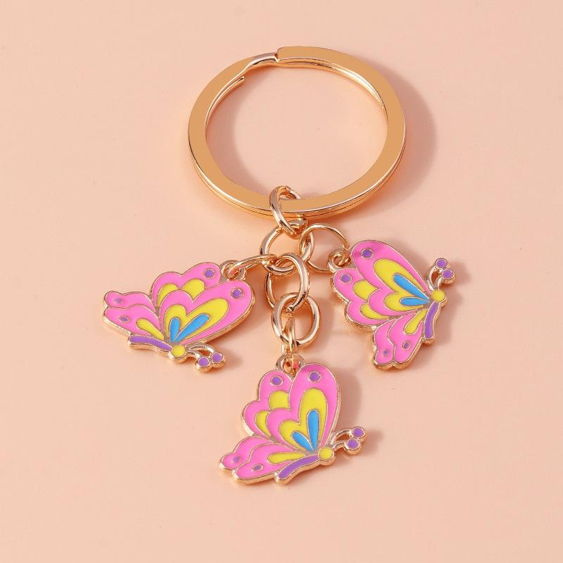 Cute Enamel Pink Love Heart Keychain Rose Flower Key Rings Pendant for Key Holder Women Girls Handbag Pendants DIY Jewelry Gifts