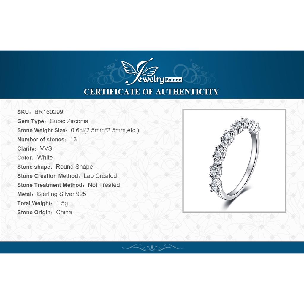 JewelryPalace 5A CZ Half Eternity Classic Design 925 Silver Wedding Engagement Band Ring for Woman Fashion Fine Jewelry