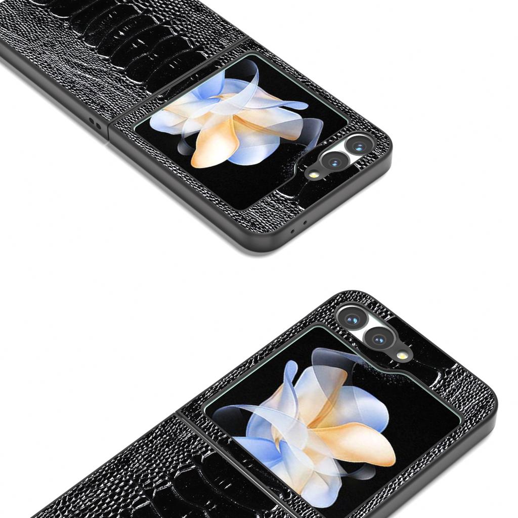 For Samsung Galaxy Z Flip7 FE 5G/Z Flip6 5G Case Crocodile Texture Genuine Cow Leather Back Phone Cover