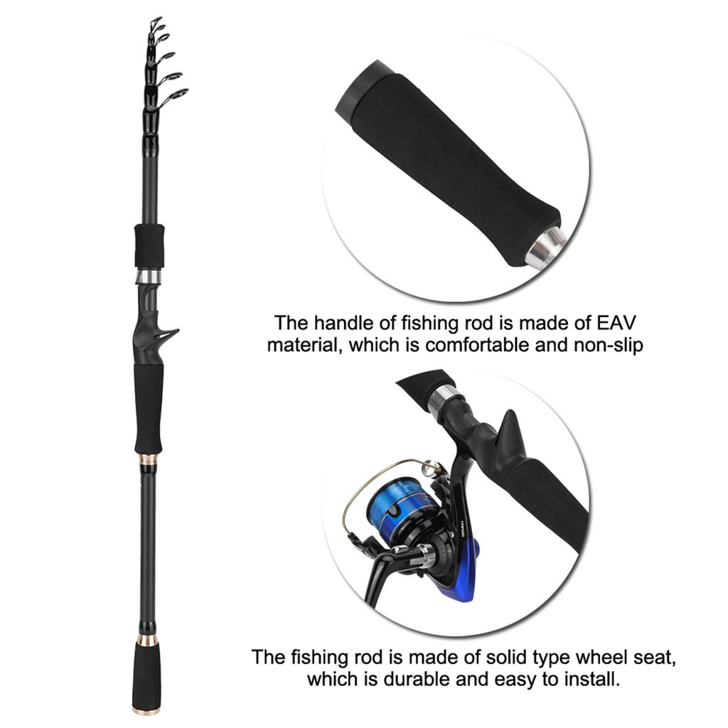 Black Carbon Fiber Fishing Rod Ultra Light Portable Travel Pole Pikestaff Handle(Casting 2.7M)