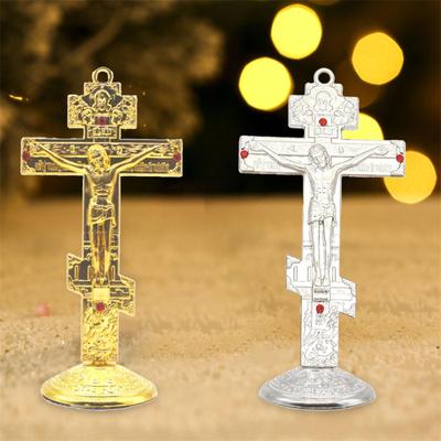 Jesus-Kreuz für Schreibtisch 6,7x14cm Langlebiges Metall Stehendes Kruzifix Gebetsutensilien Einfache Installation Jesus-Kreuz Statue