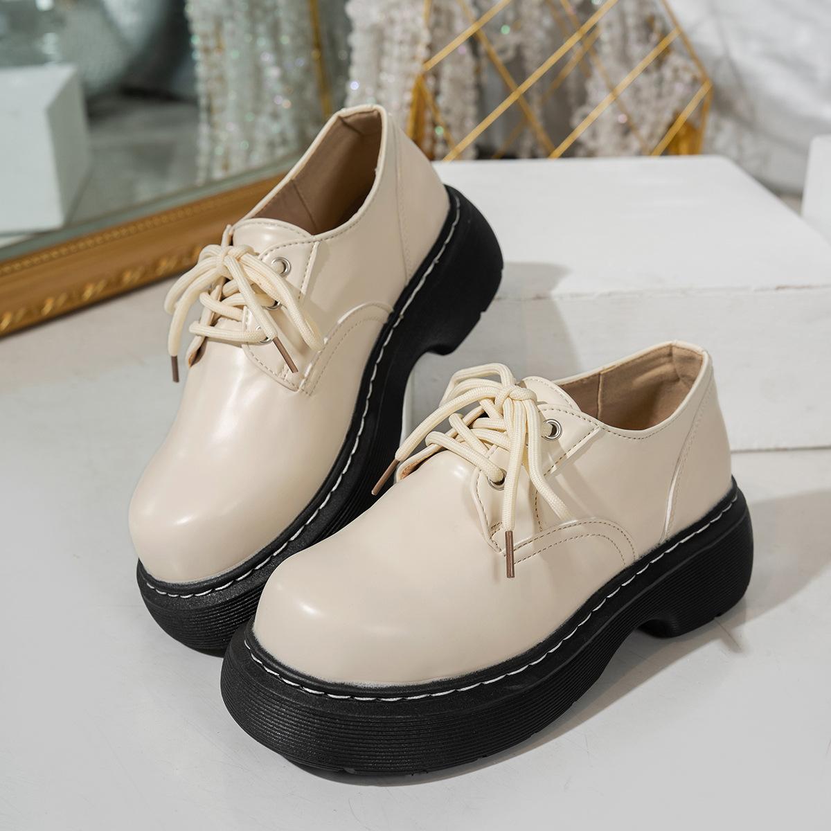 

British style big head small leather shoes women s 2025 new retro muffin platform women s casual single shoes college style single shoes 35 бежевый