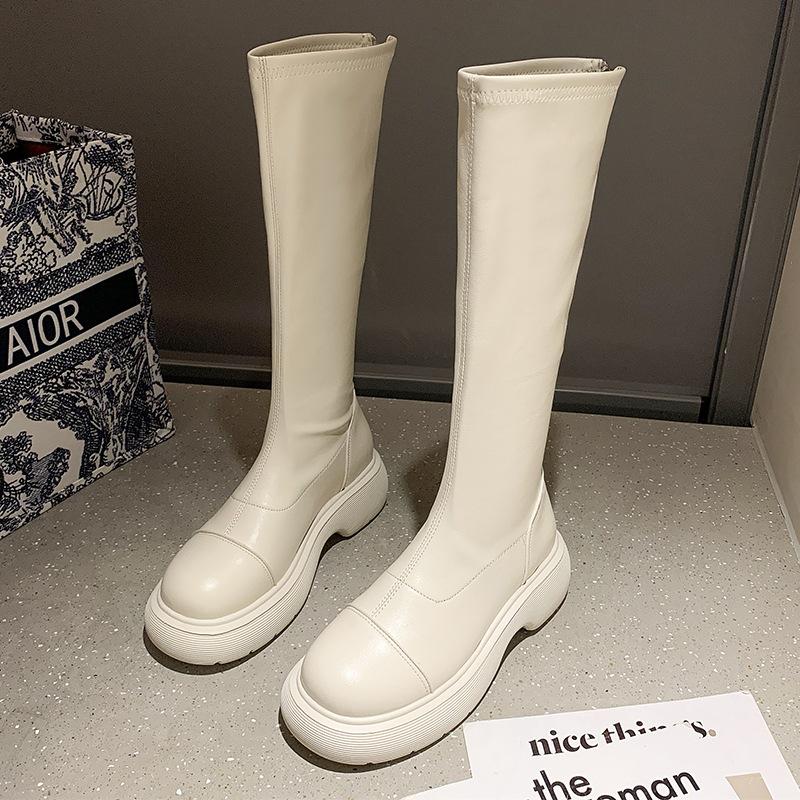 

Но сапоги до колена женские осень и зима 2025 новые британские сапоги на платформе рыцарские сапоги с маленькой молнией сзади высокие сапоги 35