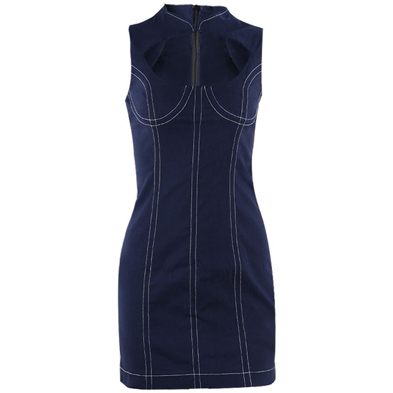 

Дизайнерское платье Fujia нового стиля с вырезами, яркими линиями и облегающего кроя Blue M(Recommendation 50.00 kg-57.50 kg)