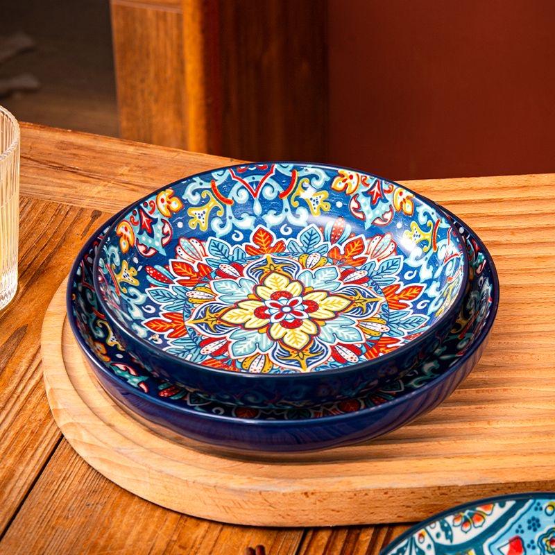 7in or 8in Bohemian Ceramic Plate High Appearance Level Home Creative Dish Plate Fruit Plate Steak Plate Deep Plate Disc Cutlery