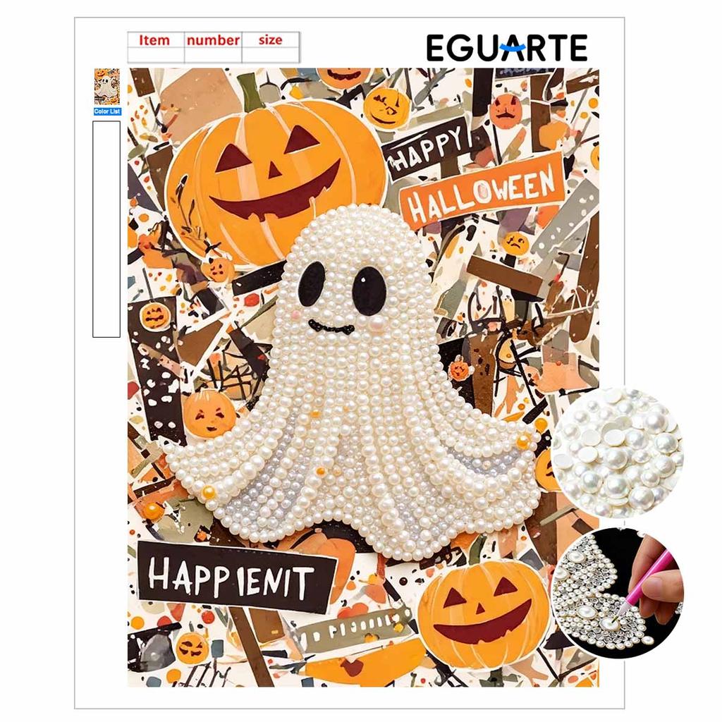 Halloween Ghost Pearl Painting Set 5D DIY Pearl Art Home Bedroom Wall Decor Handmade Craft Gift For Festival Holiday Party Supplies