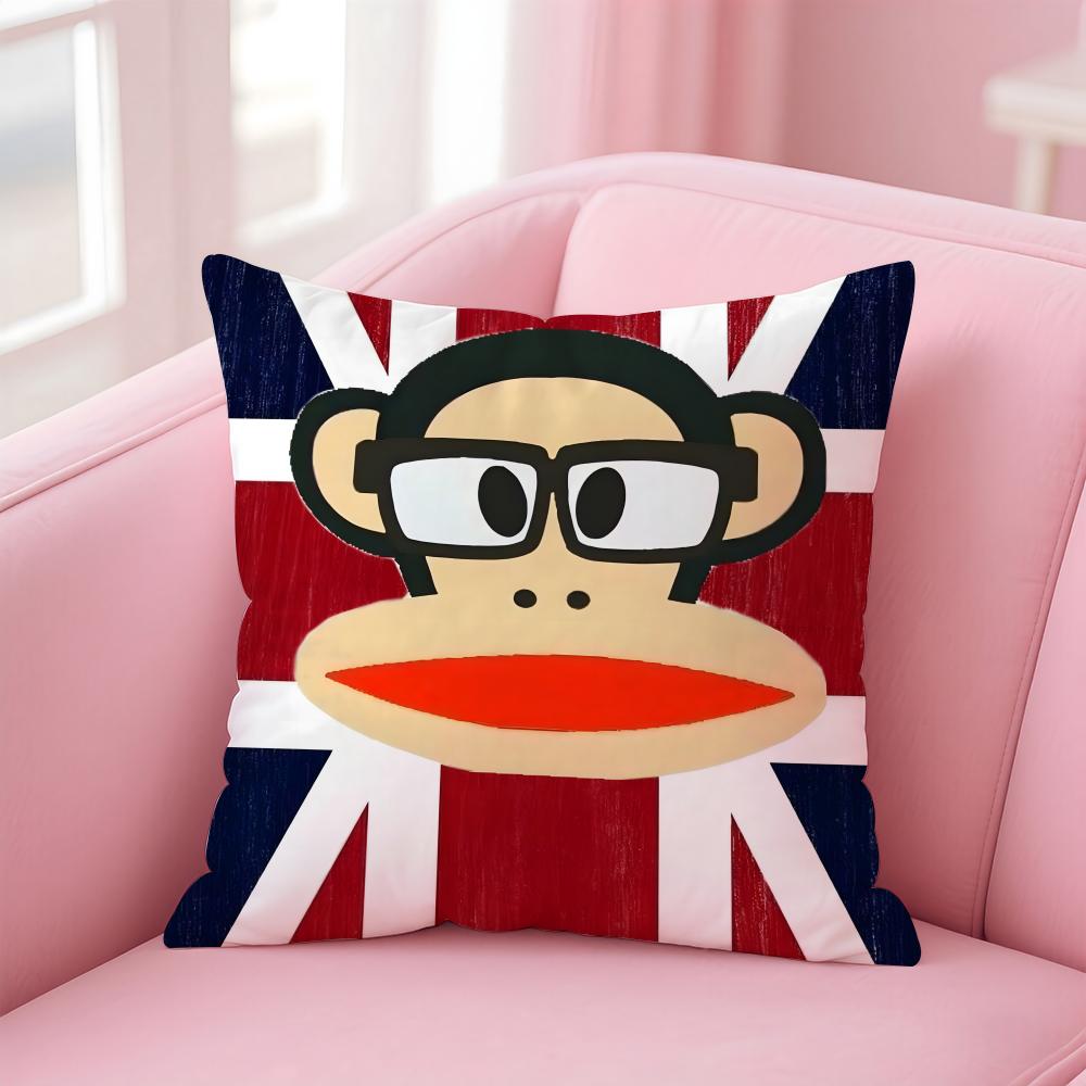 P-Paul Frank Pillow Cute Cartoon Cushion Cover Pillowcase Short Plush Invisible Zipper Room Sofa Cushion Cover