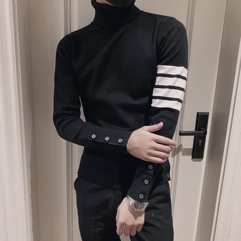 2024 Winter Korean Slim Fit Men's Casual High Neck Knit Sweater