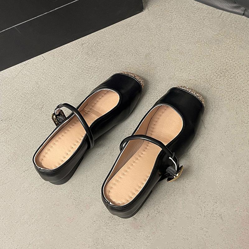 Wedge heel half slippers gentle temperament niche silver spring and summer flat French bag head Mary Jane shoes bag head cool slippers