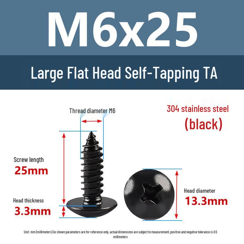 Yigu Black Zinc 304 Stainless Steel Phillips Large Flat Head Self-Tapping Screw