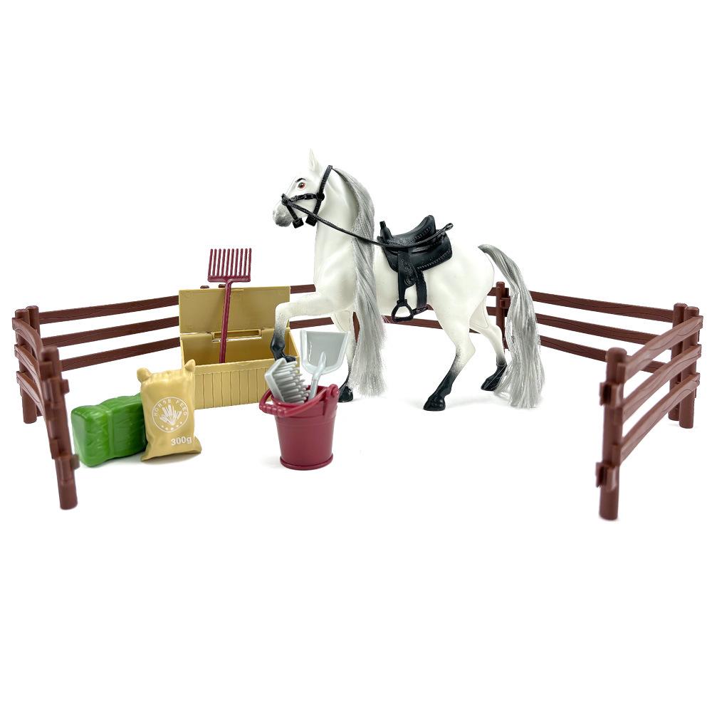 Cross-Border Free Shipping: White Horse Figurine with Combable Hair - Ranch Farm Simulation Toy