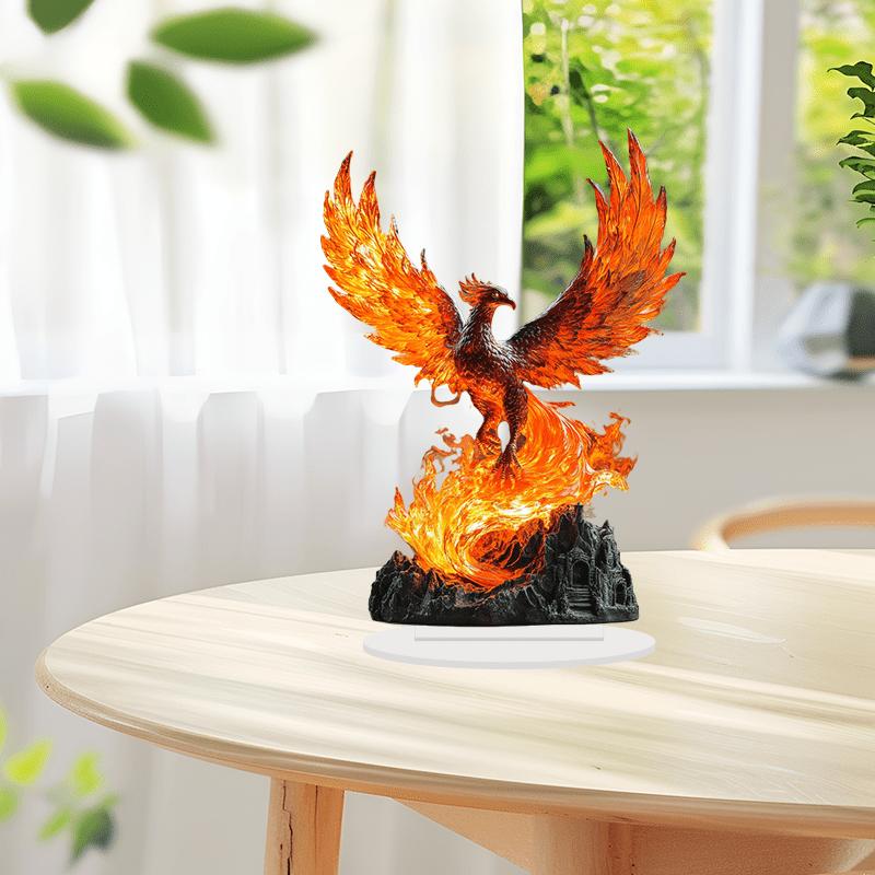 Figurine d'oiseau-soleil en acrylique plat 2D, flammes colorées, décoration de bureau, idéale pour la décoration murale, le porche, la chambre, la villa, la maison, le couloir ou le lieu de travail - R