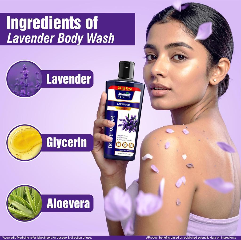 Multani Naturals Lavender Body Wash 270 Ml Herbal Cleanser With Lavender Oil Relaxing Unisex Shower Gel For Soft Skin