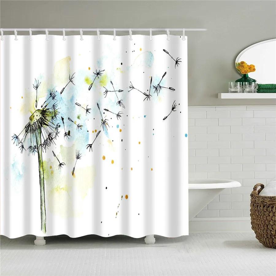Flower Dandelion Red Rose Small Fresh Shower Curtains Bathroom Curtain Set Frabic Waterproof Polyester Bathroom Decor With Hooks