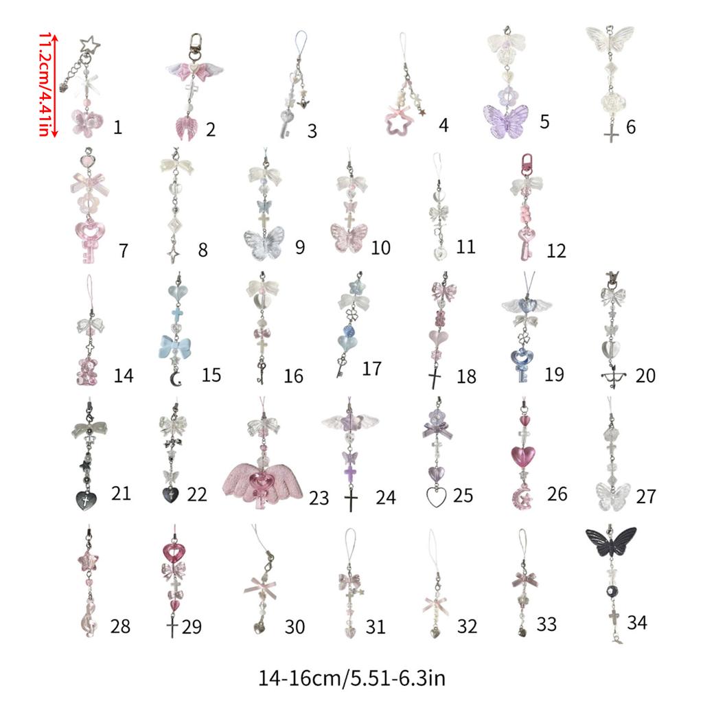 Sladký Roztomilý Mašličkový Přívěsek na Klíče s Korálkem ve Tvaru Srdce Krásné Ozdoby na Mobilní Telefon Klíčenka Přívěsek pro Kabelku Tašku Batoh