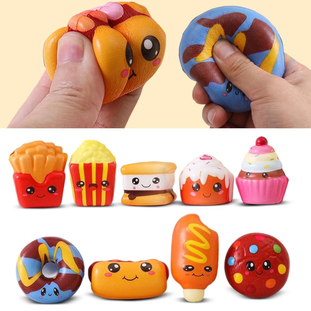 Set of 9 Soft Squishy Food Shaped Stress Relief Toys Includes Donut Cupcake Fries Corn Dog and More for Sensory Play and Anxiety Reduction