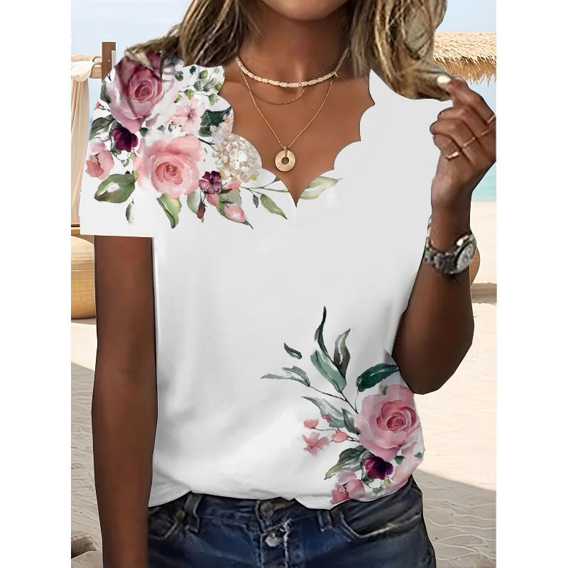 DICFY Women's Fashion Casual Summer Spring V-Neck Short Sleeve Blouses & Shirts