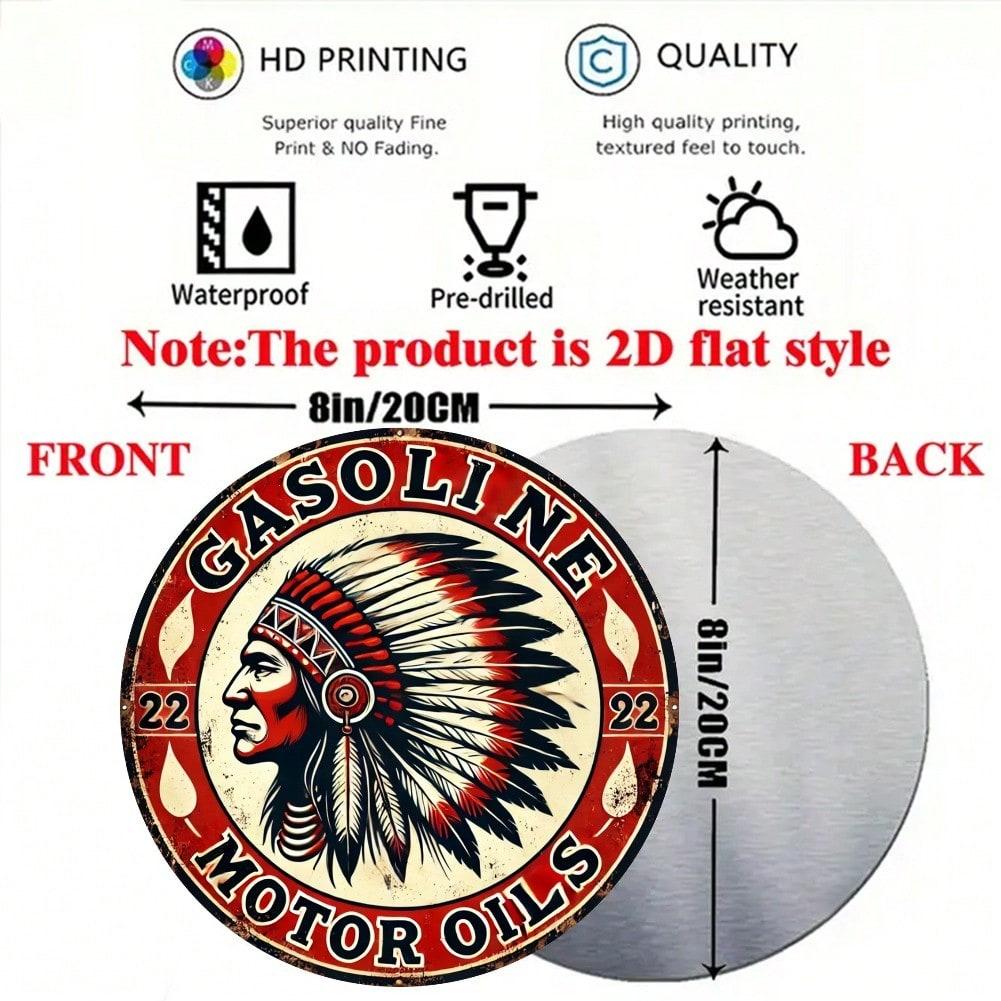 Vintage Gasoline Engine Metal Tin Sign 8x8 Inch Round Wall Art For Garage Bar Cafe Home Decor Gift