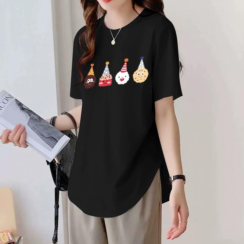 Black Short-sleeved T-shirt Women's Summer New Curved Hem Loose Solid Color Half-sleeved Foreign Unique Chic Top