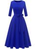 Garden Collar Seven-Sleeve Women's Evening Gown with Wide Hem Skirt - Solid Color Vacation Dress