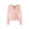 Women's Slim Fit Pink V-Neck Long-Sleeve T-Shirt, 2026 Spring, Cinched Waist, Stretchy Base Layer
