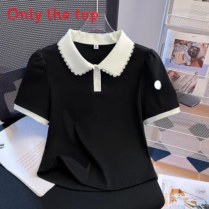 Summer Short Sleeve T Shirt For Women With Doll Collar And Spliced Fabric For Casual Wear
