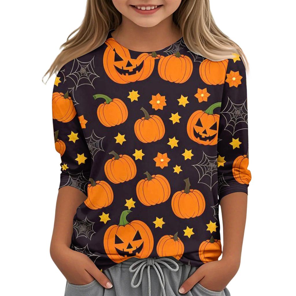 Children's Casual Three-quarter Sleeve Round Neck Top