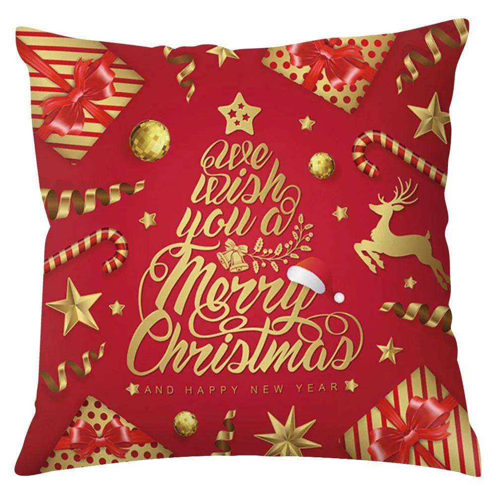 Home Decor Christmas Red Blue Elk Print Polyester Pillowcase Cushion Cover for Bedroom Living Room funda de almohada,