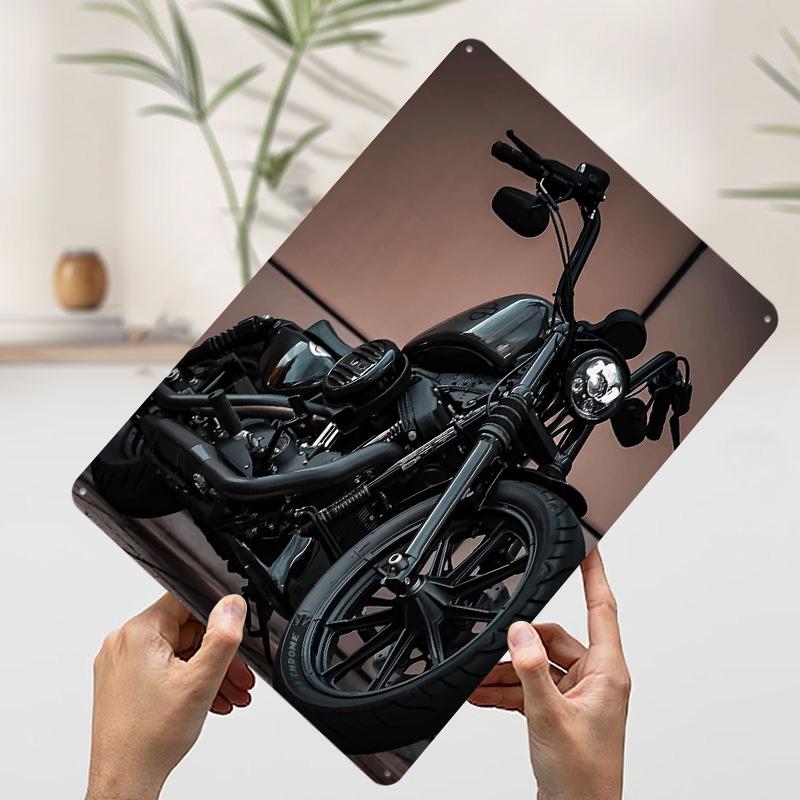 Black Motorcycle CloseUp Metal Poster Customized Wall Art Retro Vintage Tinplate Signs for Man Cave Bedroom Decoration Gaming
