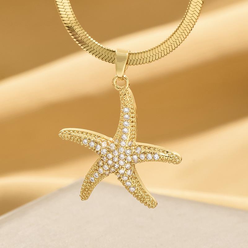 French Marine Starfish Pentagram Necklace: Women's Summer 2024 Trendy Light Luxury Clavicle Chain