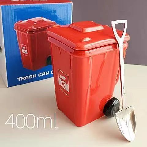 

Creative Trash Can Mug Ceramic Coffee Cup Funny Red Gift for Friends Birthday Present 301-400ml