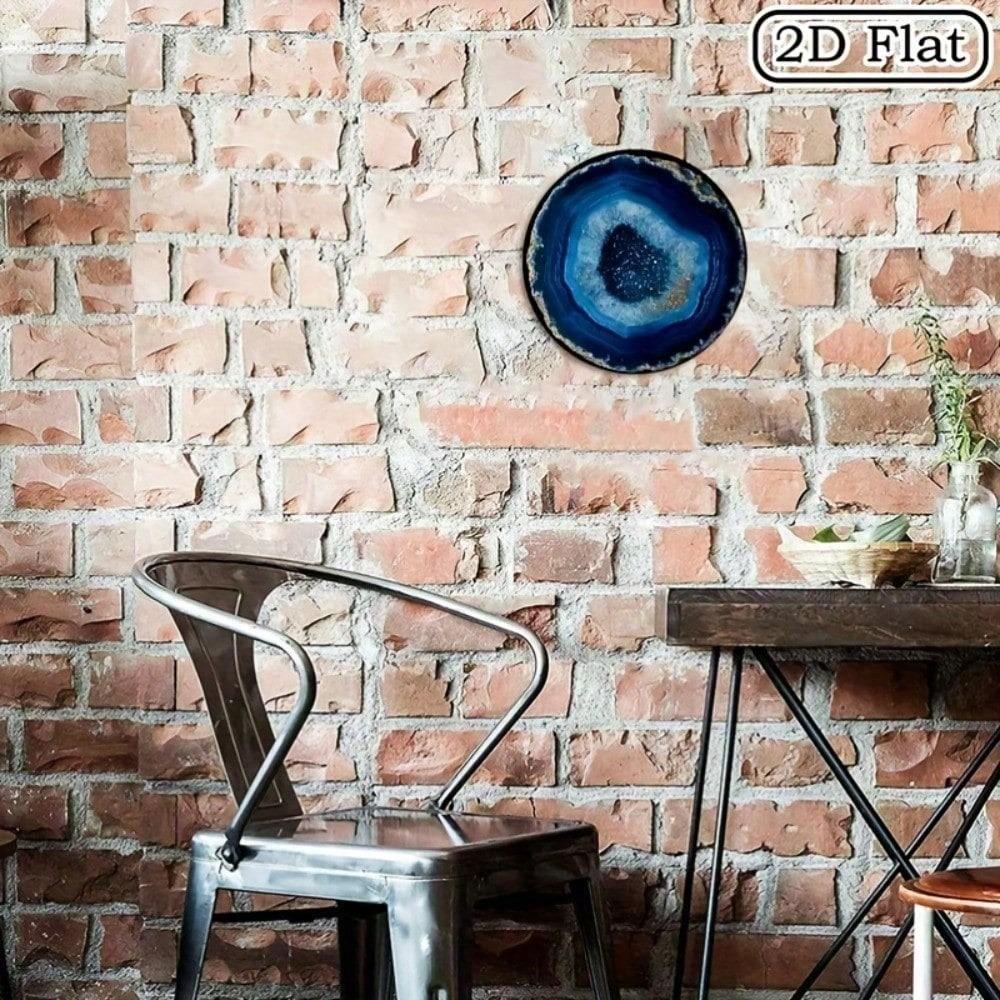 Arte de Parede Redonda em Metal com Ágata Azul Boho 8x8 Polegadas Placa de Alumínio Resistente às Intempéries Detalhes Dourados Decoração Vintage para Casa Boho