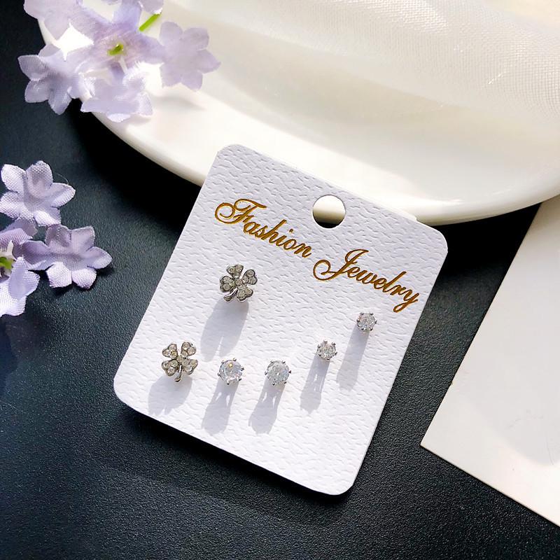 Color Retention Stud Earrings, Fashionable Geometric Zircon Three-Piece Earrings, Simple Trend Jewelry