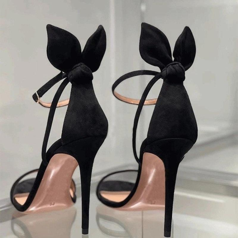Summer Women Sexy Bunny Ear Sandals Black Bow Summer New Luxury Open Toe Sexy Line Belt Party Heels Women's Shoes Zapatos Mujer